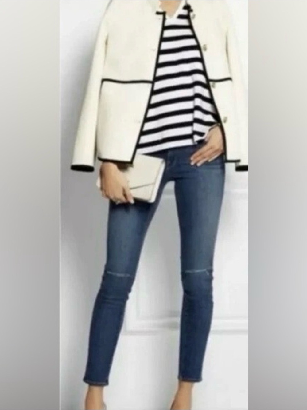 J. Crew White Blazer with Black Piping